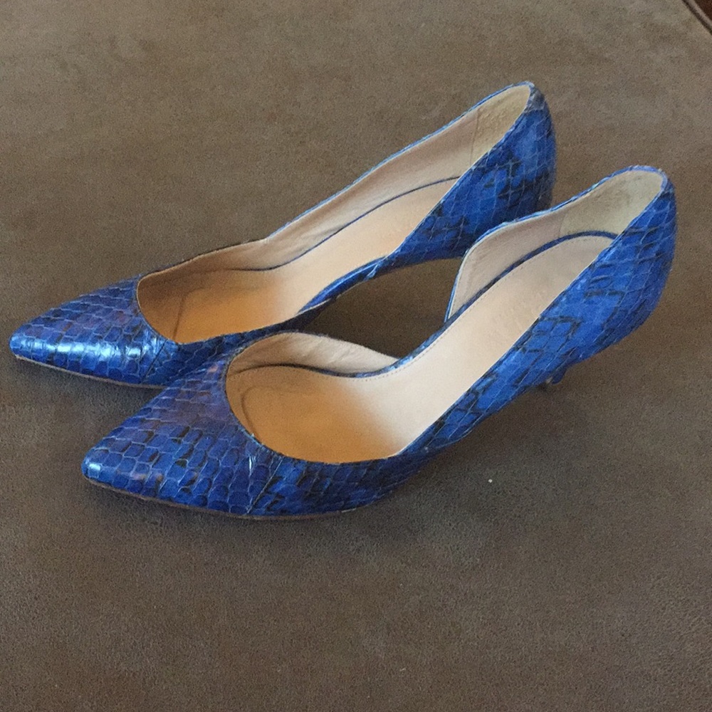 J Crew blue snake skin heels